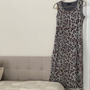 Tribal Gray animal print maxi dress Petite large silver metallic trim